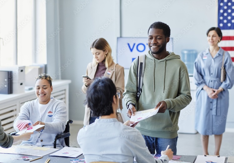 Voting or civic engagement activity with people participating in democracy